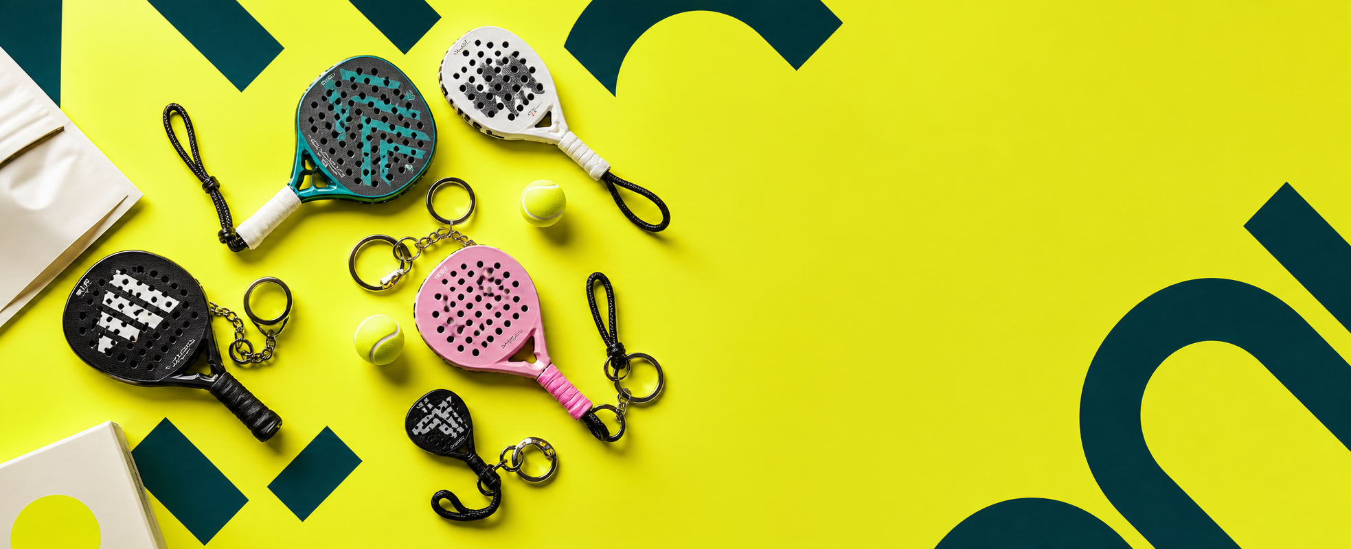 Miniature padel racket keychains by The Mini Racquet Club